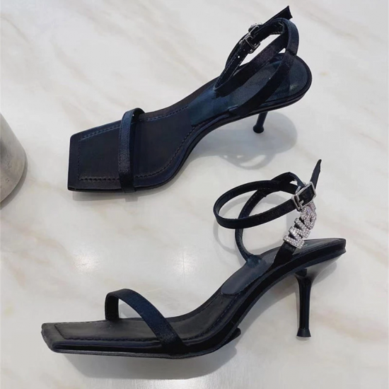 2021 New Square Toe Women Sandals Crystal Letters Decor Women Pumps Sexy High Heels Silk Wedding Dress Shoes Gladiator Sandal